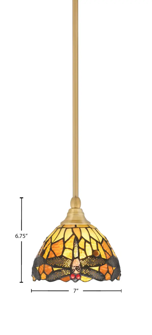 This charming mini pendant features handcrafted amber dragonfly art glass paired with a sophisticated New Age Brass finish. At just 7 inches wide, it's perfect for intimate spaces where you want a touch of artistry without overwhelming the room. - alternate view