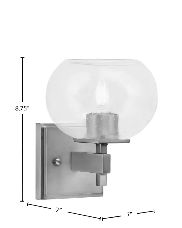 The Corbin Wall Sconce combines sculptural design with industrial charm, featuring a distinctive 7-inch clear bubble glass shade and graphite finish. Perfect for adding character to hallways, bathrooms, or accent walls. - alternate view