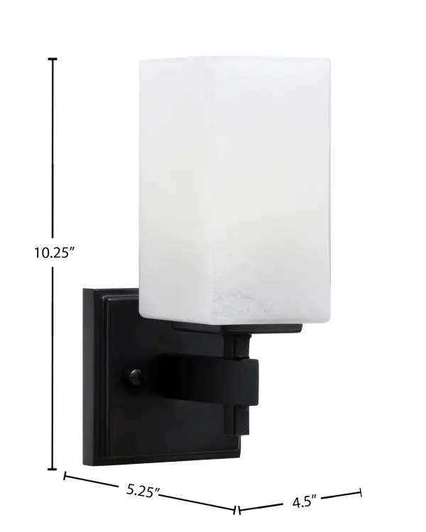 The Corbin Wall Sconce combines sleek matte black finish with a distinctive square white marble glass shade, creating warm ambient lighting perfect for modern and transitional spaces. Compact yet impactful design. - alternate view