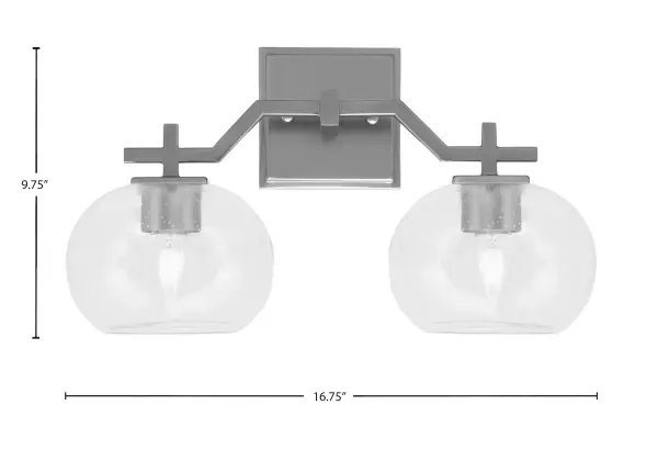 Corbin 2 Light Bath Bar in Graphite with Clear Bubble Glass - Image 2
