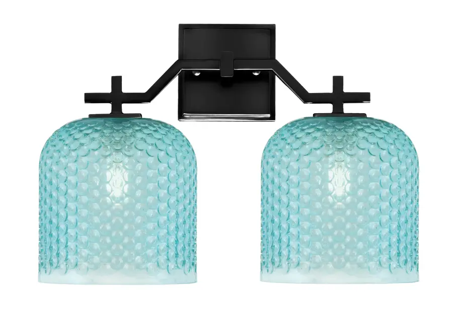 Corbin 2 Light Bath Bar in Matte Black with Turquoise Glass - Image 1