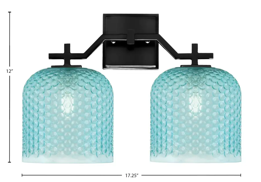Corbin 2 Light Bath Bar in Matte Black with Turquoise Glass - Image 2
