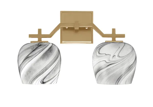 The Corbin 2-Light Bath Bar combines elegant New Age Brass with stunning Onyx Swirl Glass for a bold, artistic statement. Its warm, moody glow and dramatic contrast make it perfect for modern, transitional, or eclectic bathrooms.