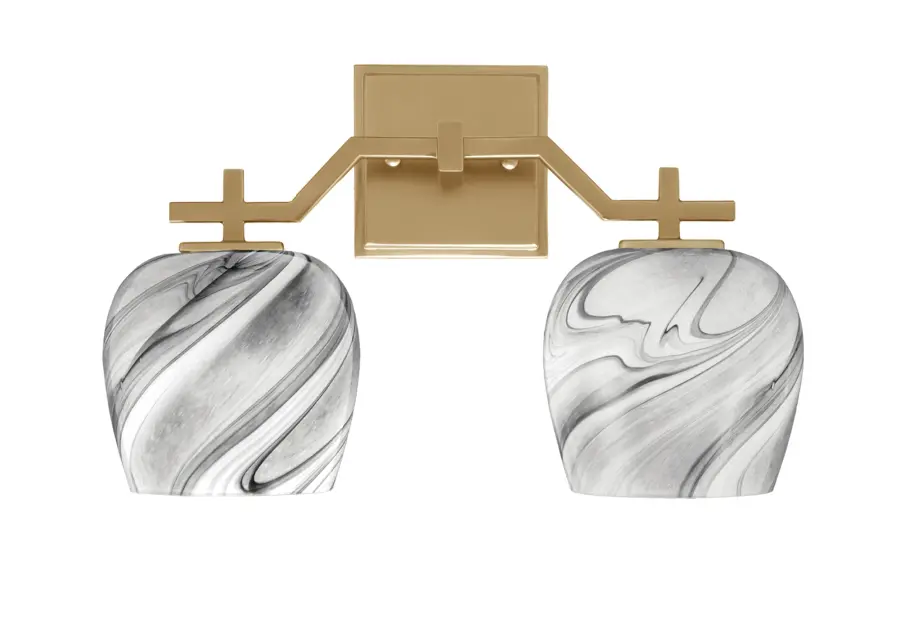 Corbin 2-Light Bath Bar in New Age Brass with Onyx Swirl Glass - Image 1