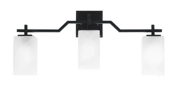 The Corbin 3 Light Bath Bar combines contemporary matte black styling with sophisticated white marble glass shades. Its 24.75-inch width provides excellent illumination for medium vanities, while up or down mounting flexibility allows customization.