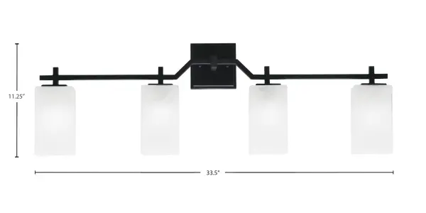 The Corbin bath bar combines sleek matte black finish with sophisticated white marble glass shades, delivering both style and ample illumination for bathroom spaces. Its 33.5-inch width makes it ideal for double vanities. - alternate view