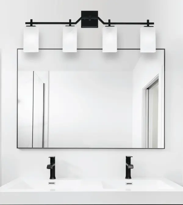 Corbin 4 Light Bath Bar in Matte Black with White Marble Glass - Image 3