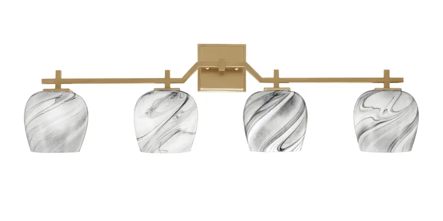 Corbin 4-Light Bath Bar in New Age Brass with Onyx Swirl Glass - Image 1
