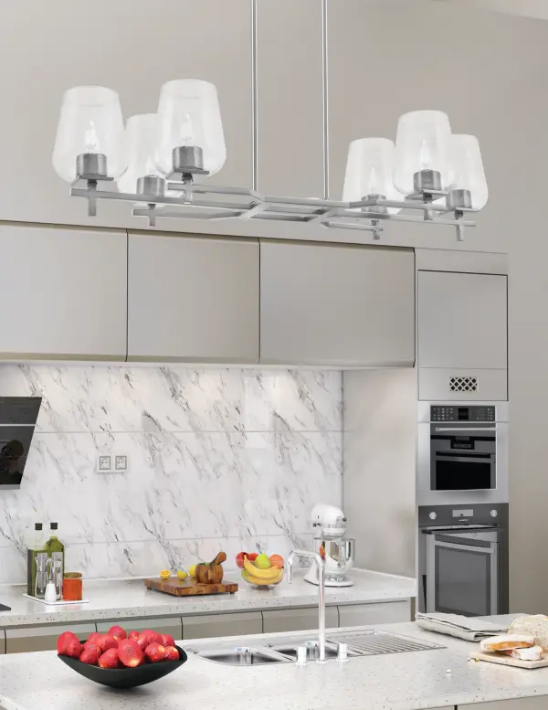 Corbin 6-Light Island Light in Graphite with Clear Bubble Glass - Image 3
