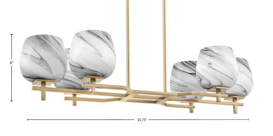 Corbin 6 Light Island Light in New Age Brass with Onyx Swirl Glass - Image 2