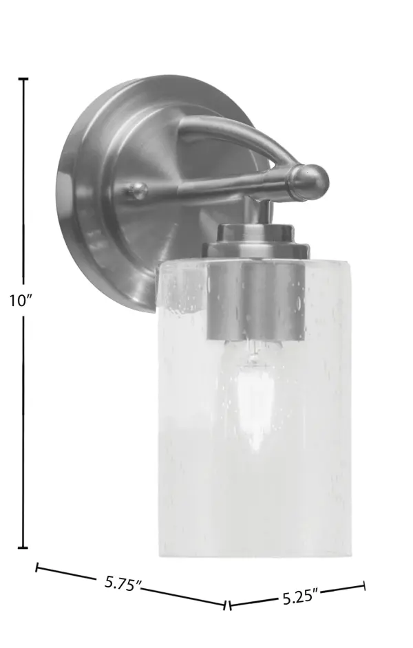 The Marquise Wall Sconce combines brushed nickel sophistication with distinctive clear bubble glass texture. Its compact 10-inch height and versatile up/down mounting make it ideal for hallways, bedrooms, and bathrooms. - alternate view