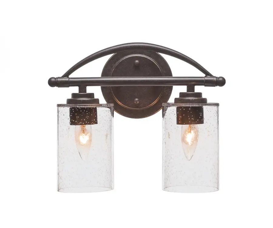 Marquise 2-Light Bath Bar in Dark Granite with Clear Bubble Glass