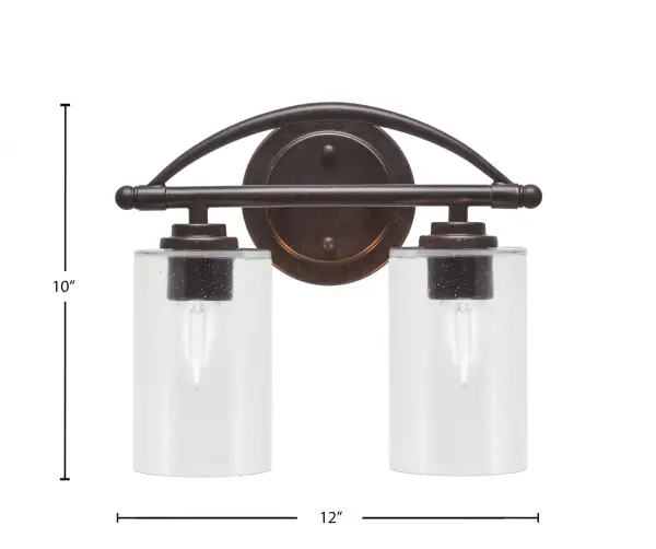 The Marquise 2-Light Bath Bar combines contemporary style with practical functionality. Its dark granite finish and unique clear bubble glass shades create beautiful light diffusion while adding visual interest to any bathroom space. - alternate view