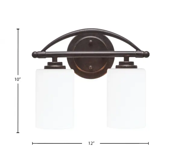 The Marquise 2-Light Bath Bar combines sophisticated dark granite finish with soft white muslin glass shades for versatile bathroom lighting. Its compact 12-inch width and up/down mounting flexibility make it ideal for various vanity configurations. - alternate view