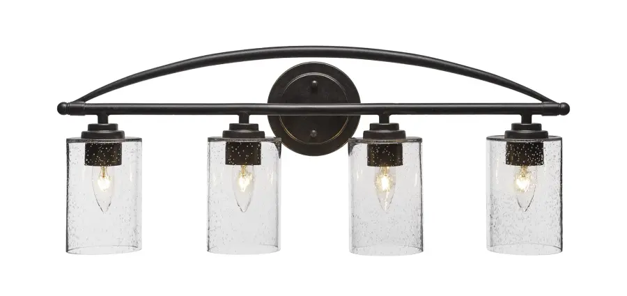 Marquise 4-Light Bath Bar in Dark Granite with Clear Bubble Glass