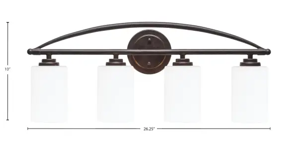 The Marquise Bath Bar combines a sophisticated Dark Granite finish with four White Muslin glass shades for soft, inviting illumination. Perfect for modern and transitional bathrooms, this versatile fixture mounts up or down. - alternate view
