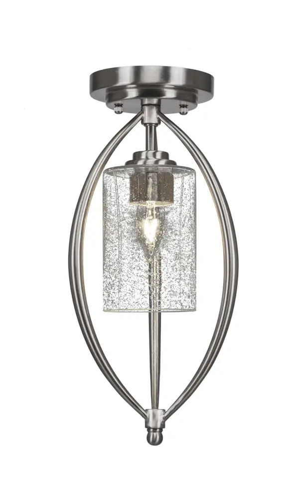 Marquise 1 Light Semi-Flush in Brushed Nickel with Clear Bubble Glass