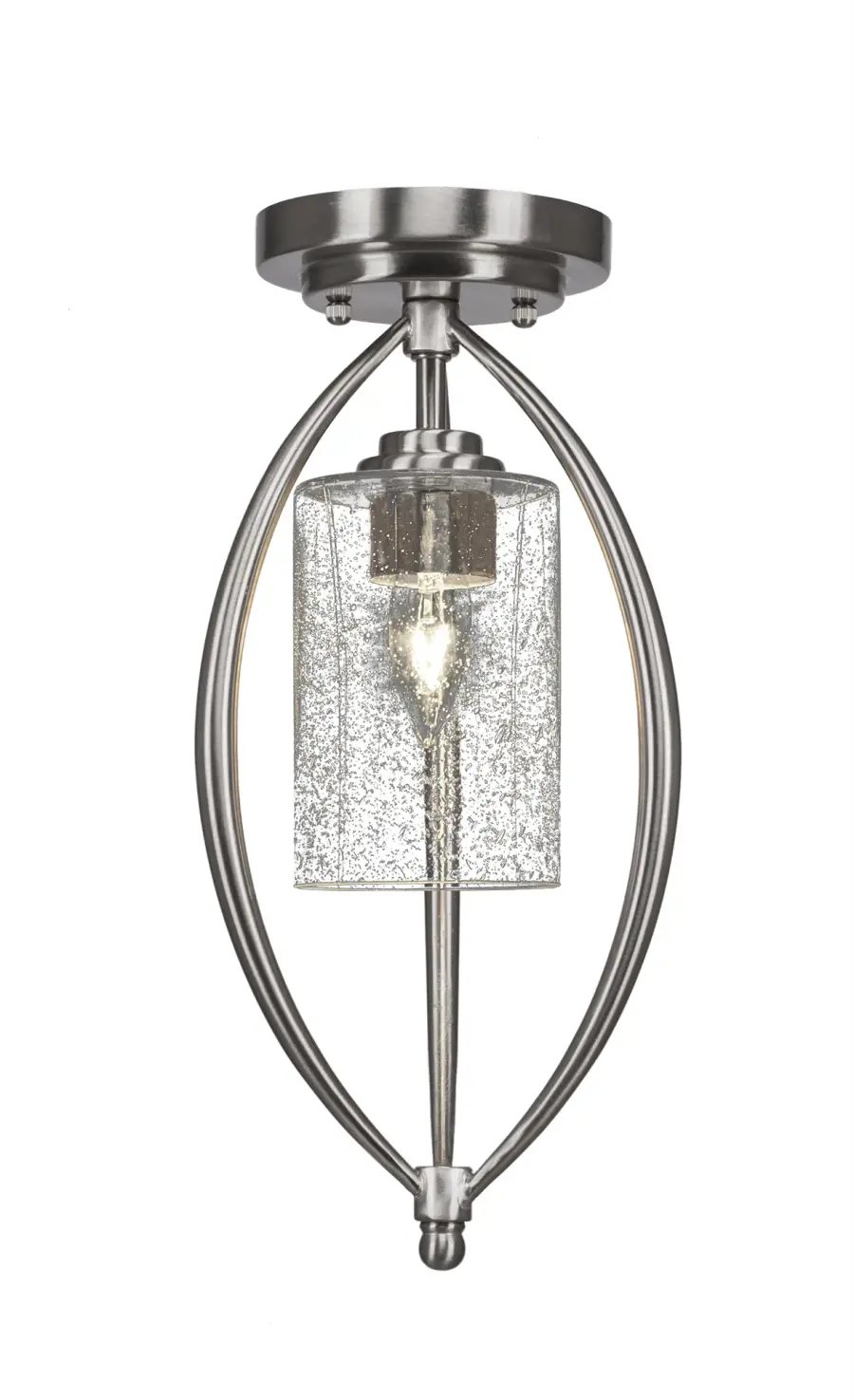 Marquise 1 Light Semi-Flush in Brushed Nickel with Clear Bubble Glass