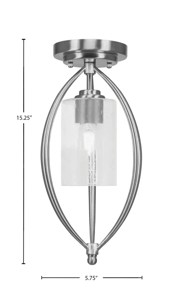 The Marquise semi-flush combines brushed nickel sophistication with distinctive clear bubble glass in a compact 5.75" profile. Perfect for smaller spaces needing stylish overhead lighting with contemporary flair. - alternate view