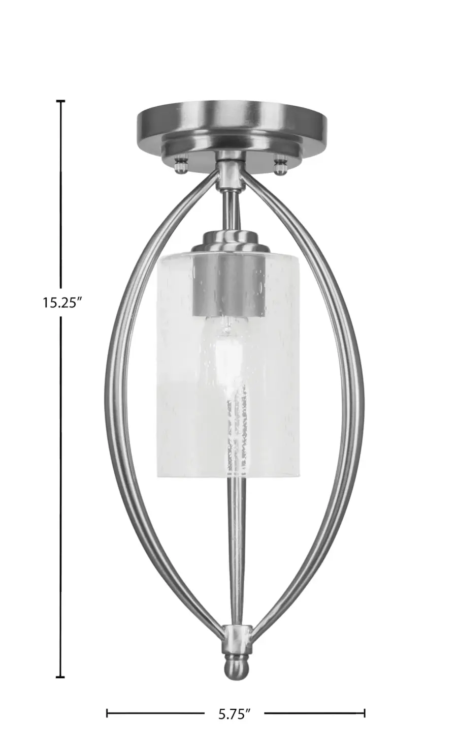 Marquise 1 Light Semi-Flush in Brushed Nickel with Clear Bubble Glass - Image 2