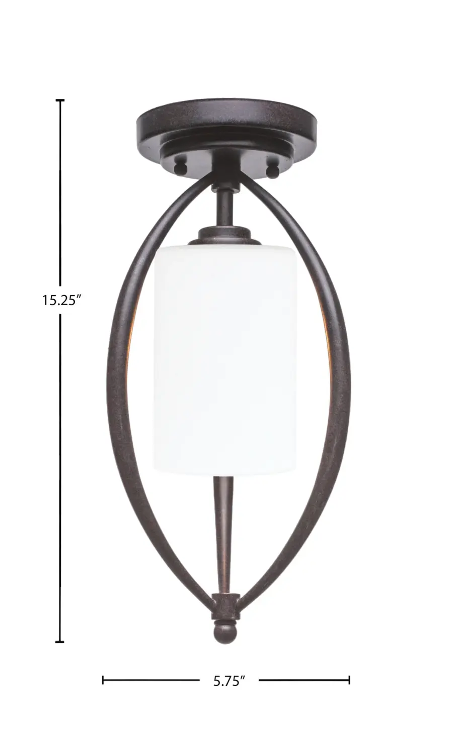 Marquise 1-Light Semi-Flush Mount in Dark Granite with White Muslin Glass - Image 2