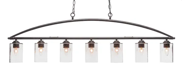 The Marquise 7-Light Bar delivers bold visual impact with its 52.5-inch span and distinctive clear bubble glass shades. The Dark Granite finish provides modern sophistication while the adjustable hanging height offers exceptional versatility.
