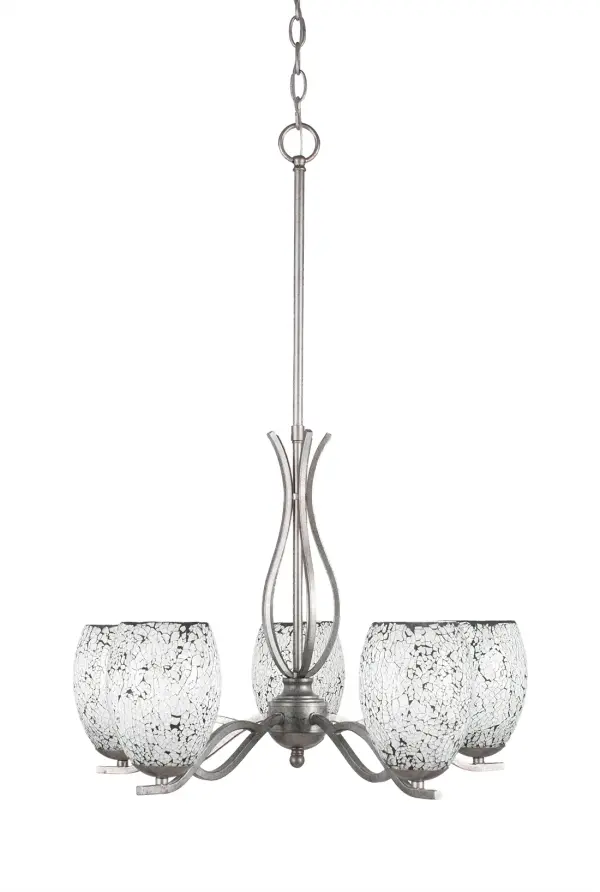Revo 5-Light Uplight Chandelier in Aged Silver with Black Fusion Glass - Image 1