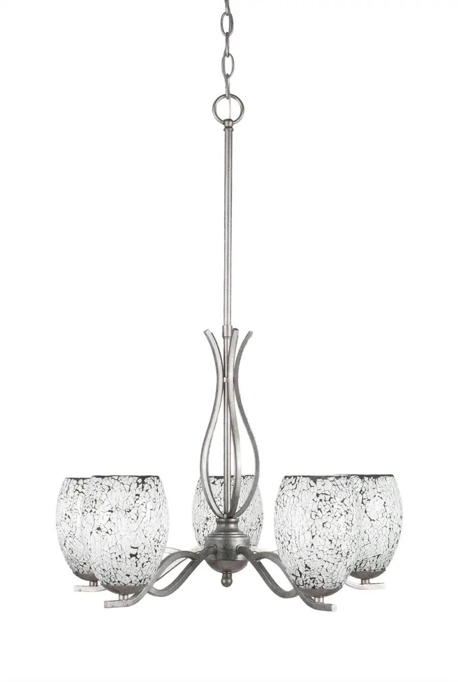 Revo 5-Light Uplight Chandelier in Aged Silver with Black Fusion Glass - Image 1
