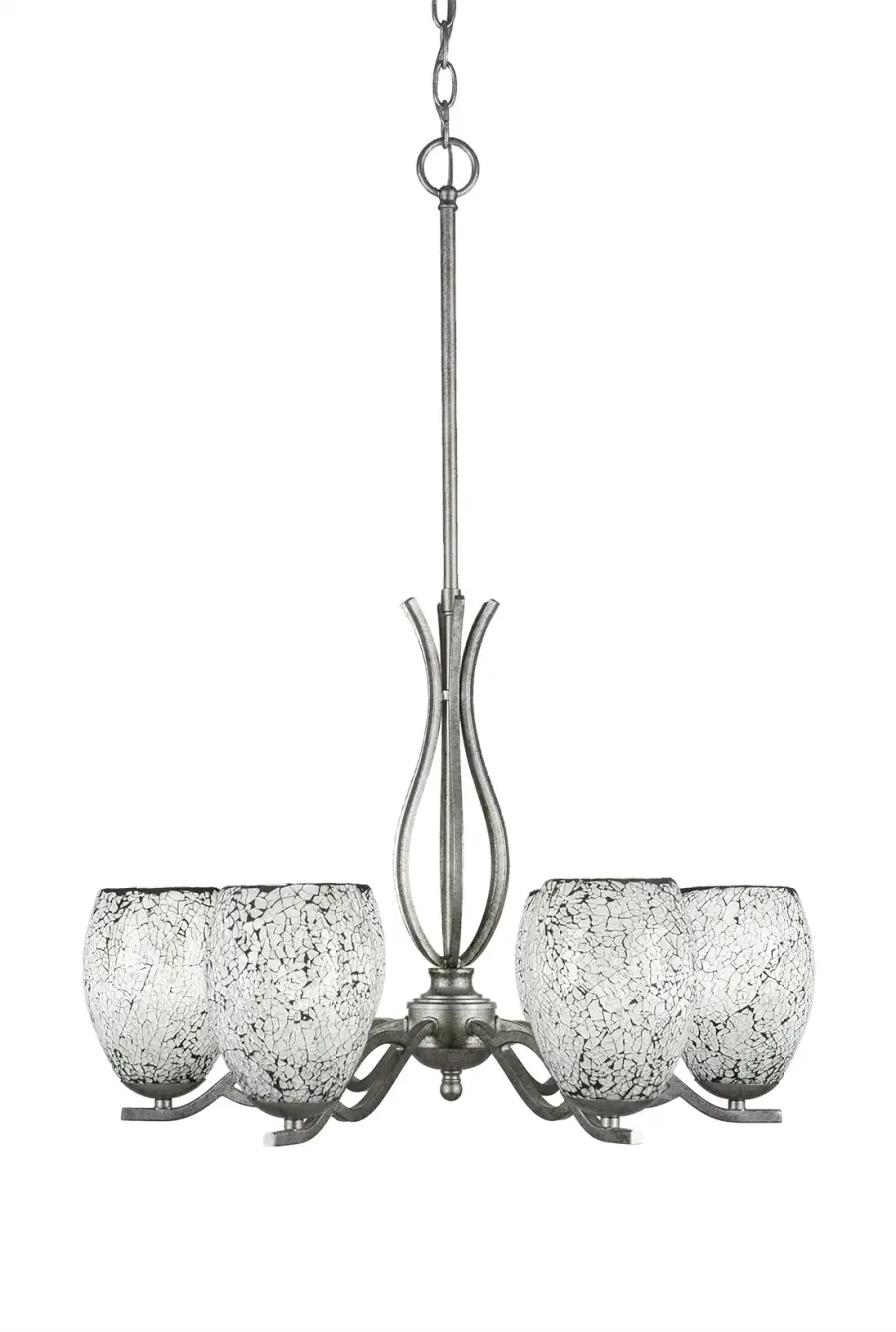 Revo 6-Light Uplight Chandelier in Aged Silver with Black Fusion Glass - Image 1