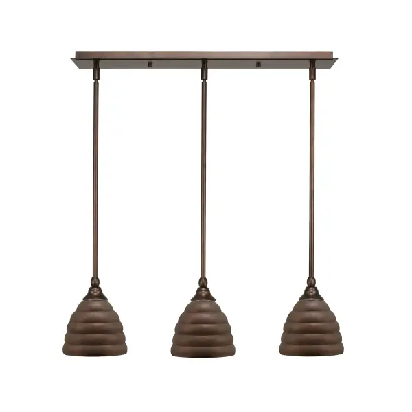 3 Light Linear Pendant with Bronze Beehive Shades - Image 1