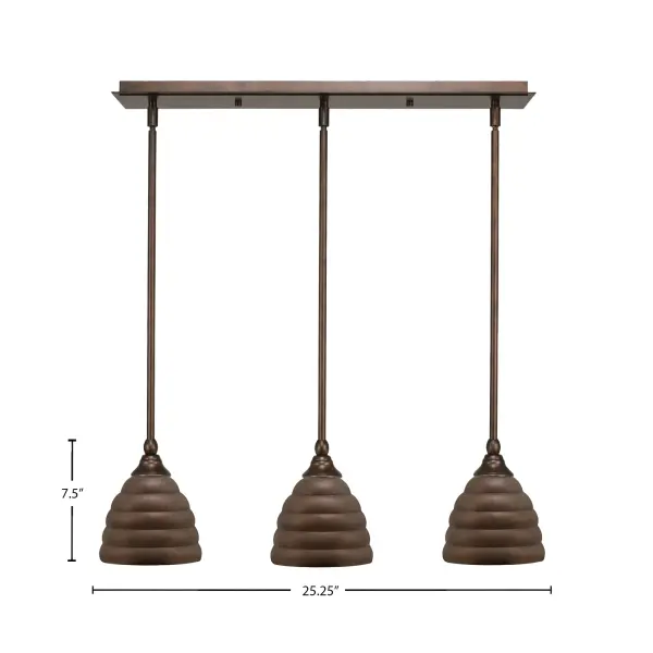 3 Light Linear Pendant with Bronze Beehive Shades - Image 2
