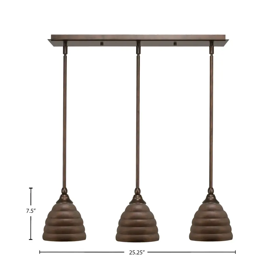 3 Light Linear Pendant with Bronze Beehive Shades - Image 2