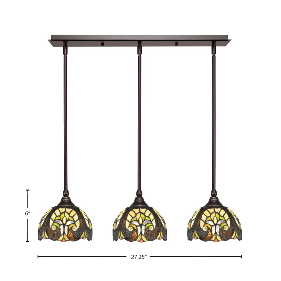 3-Light Linear Pendant with Amber Dragonfly Glass - Image 2