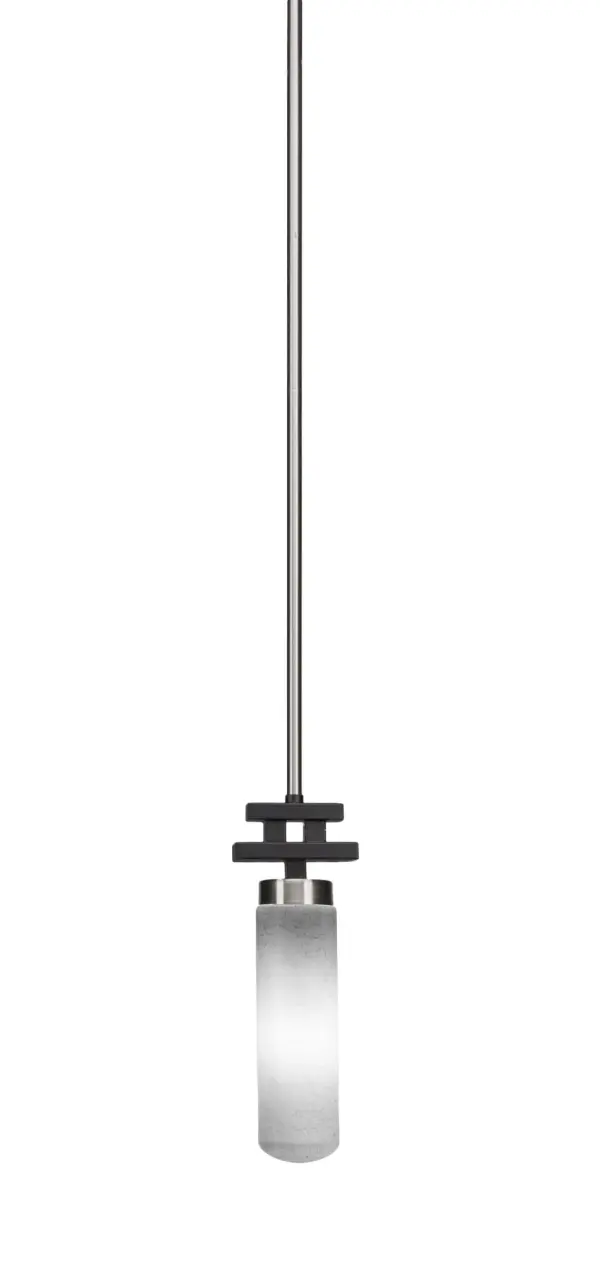 The Salinda Mini Pendant combines matte black and brushed nickel finishes for a sophisticated two-tone look. Its compact 2.5" white muslin glass shade provides soft, diffused illumination perfect for task lighting or clustered installations.
