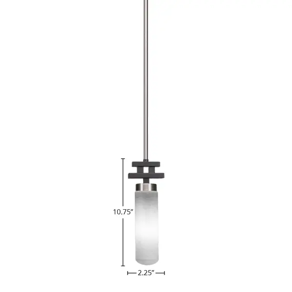 The Salinda Mini Pendant combines matte black and brushed nickel finishes for a sophisticated two-tone look. Its compact 2.5" white muslin glass shade provides soft, diffused illumination perfect for task lighting or clustered installations. - alternate view