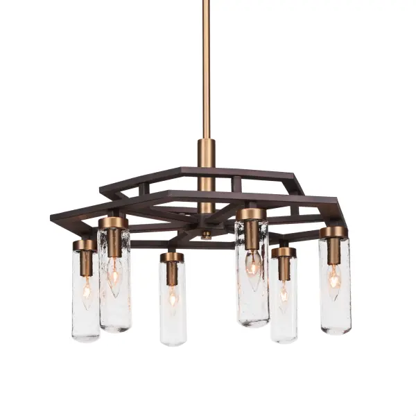 Salinda 6-Light Downlight Chandelier in Espresso & Brass with Clear Bubble Glass - Image 1