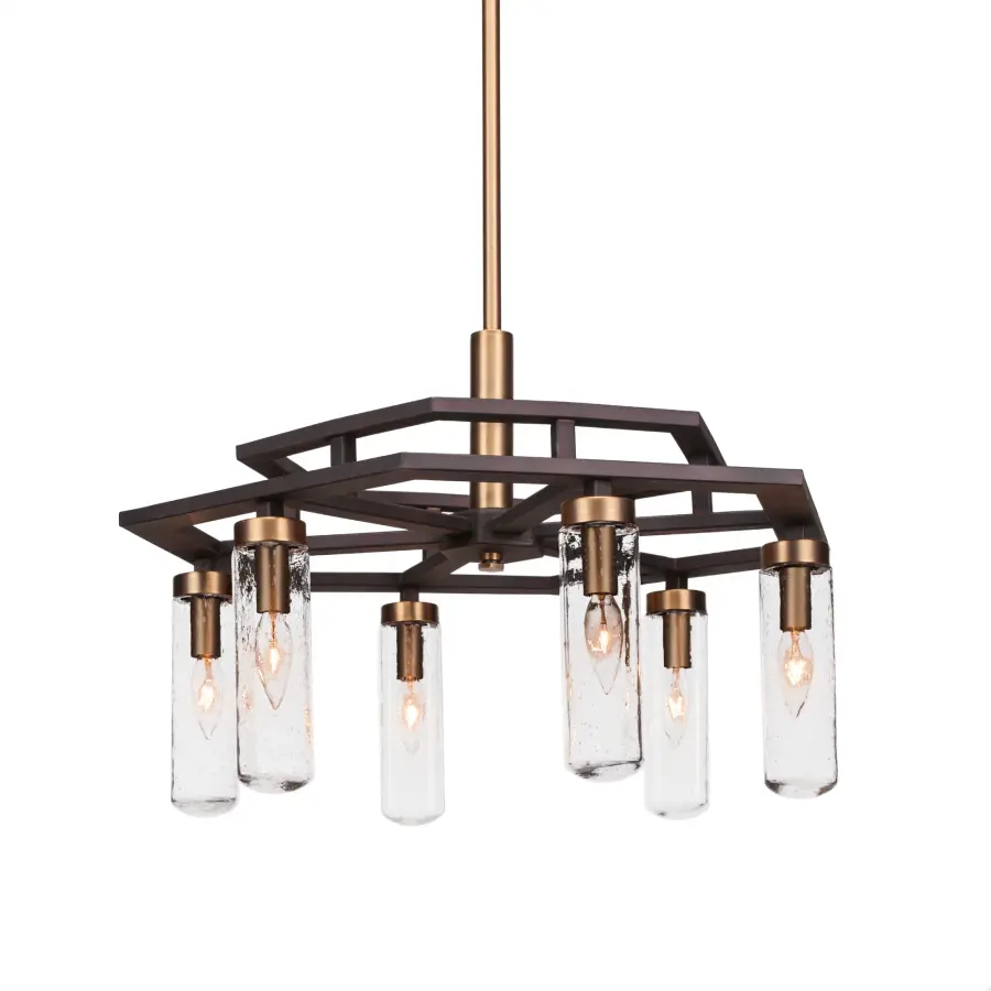 Salinda 6-Light Downlight Chandelier in Espresso & Brass with Clear Bubble Glass - Image 1