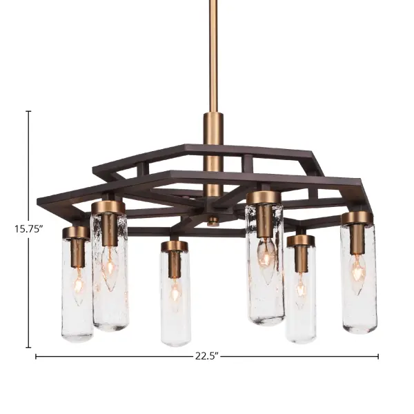 Salinda 6-Light Downlight Chandelier in Espresso & Brass with Clear Bubble Glass - Image 2