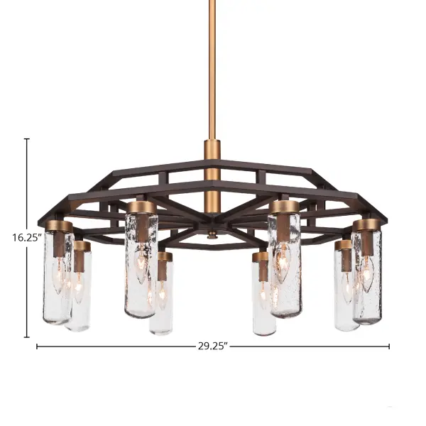Salinda 8-Light Downlight Chandelier in Espresso & Brass with Clear Bubble Glass - Image 2