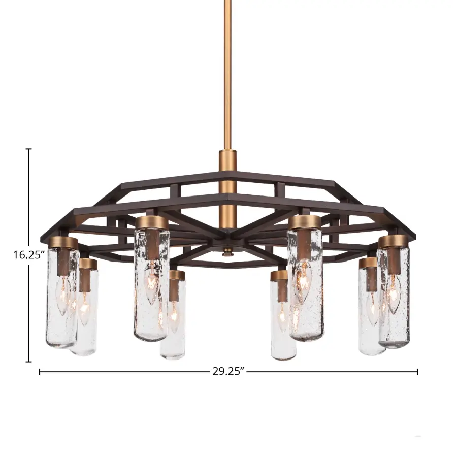 Salinda 8-Light Downlight Chandelier in Espresso & Brass with Clear Bubble Glass - Image 2