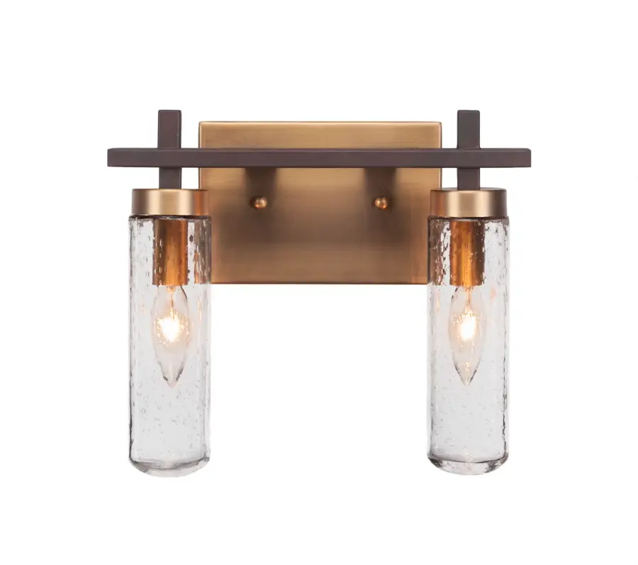 Salinda 2-Light Bath Bar in Espresso & Brass with Clear Bubble Glass - Image 1