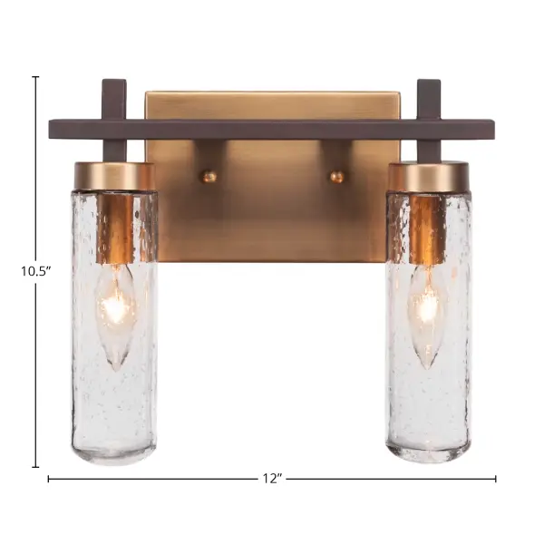 Salinda 2-Light Bath Bar in Espresso & Brass with Clear Bubble Glass - Image 2