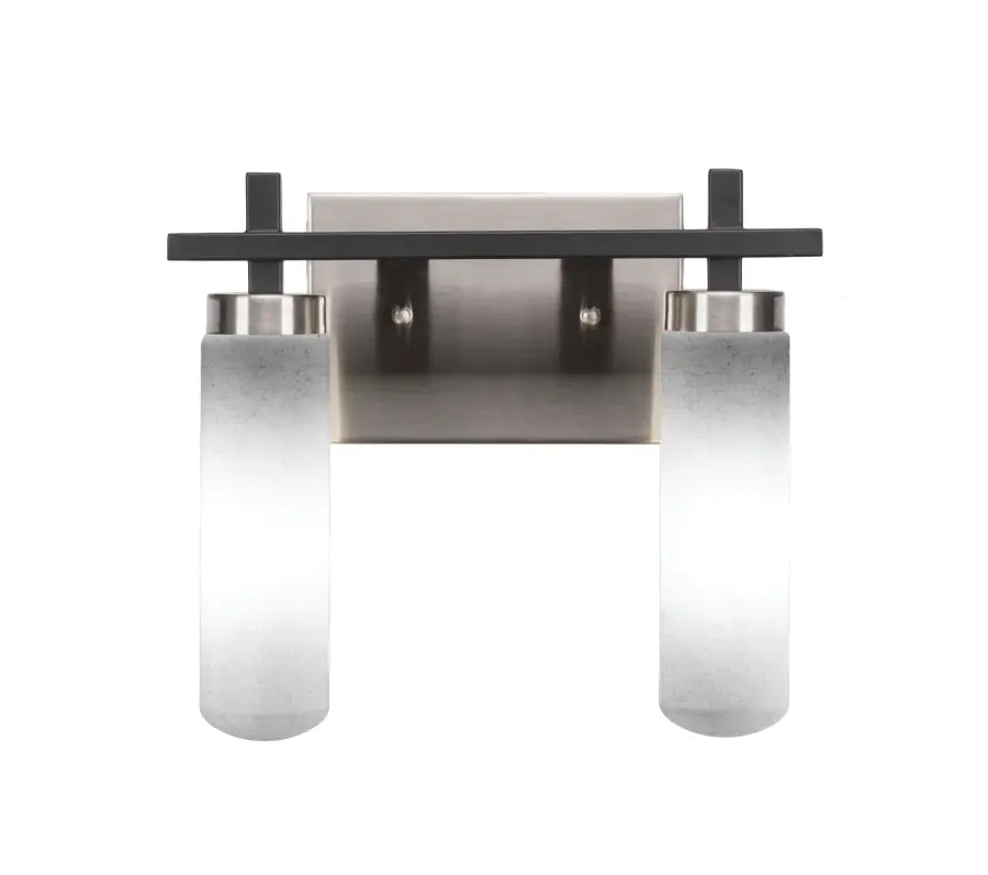 Salinda 2-Light Bath Bar in Matte Black & Brushed Nickel with White Muslin Glass - Image 1