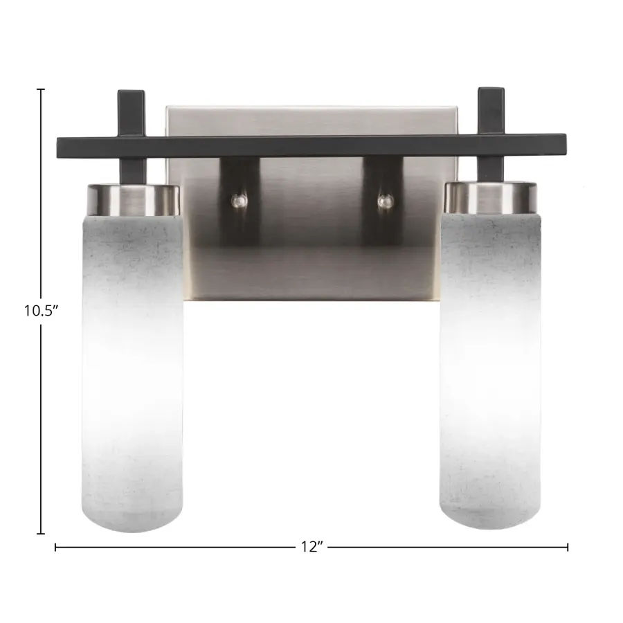 Salinda 2-Light Bath Bar in Matte Black & Brushed Nickel with White Muslin Glass - Image 2