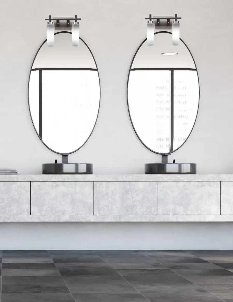 Salinda 2-Light Bath Bar in Matte Black & Brushed Nickel with White Muslin Glass - Image 3