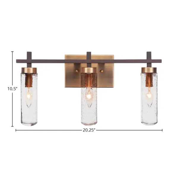Salinda 3 Light Bath Bar in Espresso & Brass with Clear Bubble Glass - Image 2