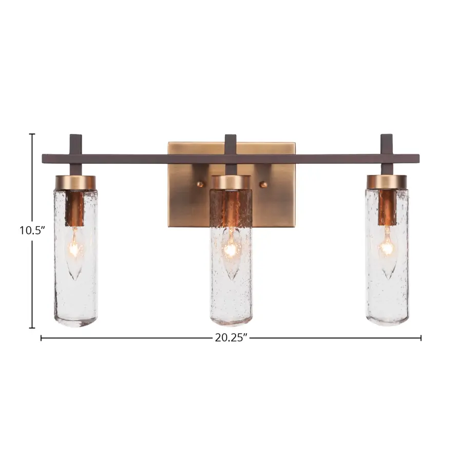 Salinda 3 Light Bath Bar in Espresso & Brass with Clear Bubble Glass - Image 2