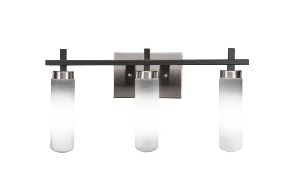 The Salinda 3 Light Bath Bar combines contemporary style with practical functionality. Its mixed-metal finish and white muslin glass create a sophisticated look while providing excellent task lighting for bathrooms.