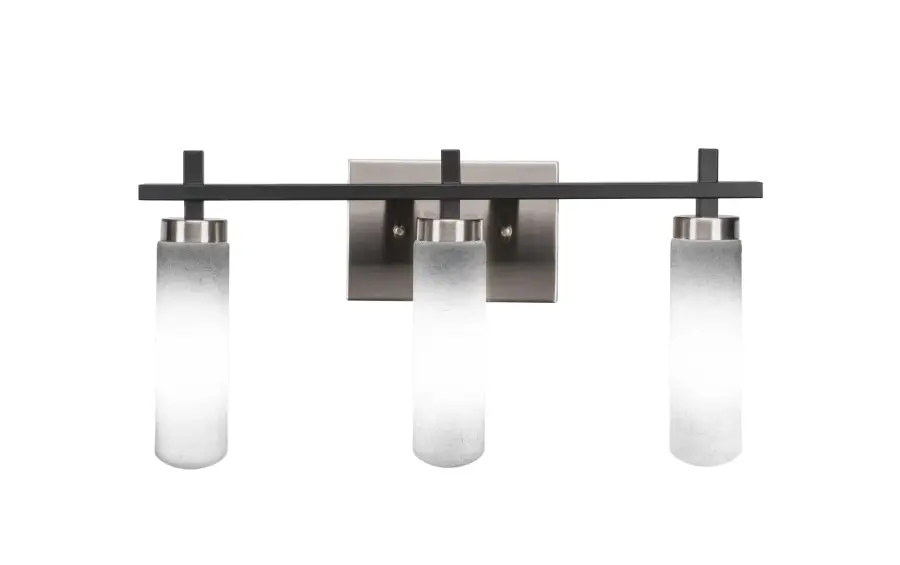 Salinda 3 Light Bath Bar in Matte Black & Brushed Nickel with White Muslin Glass - Image 1