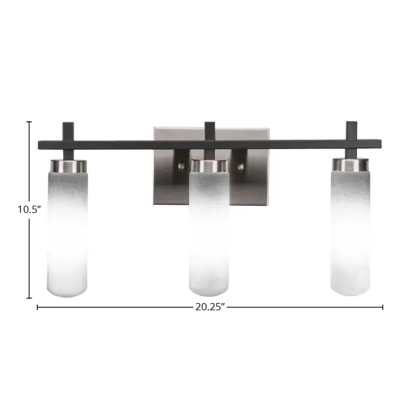 The Salinda 3 Light Bath Bar combines contemporary style with practical functionality. Its mixed-metal finish and white muslin glass create a sophisticated look while providing excellent task lighting for bathrooms. - alternate view